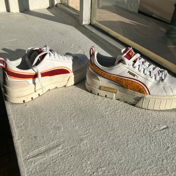 Burgundy and mustard, yellow platform pumas - Picture 5 of 8